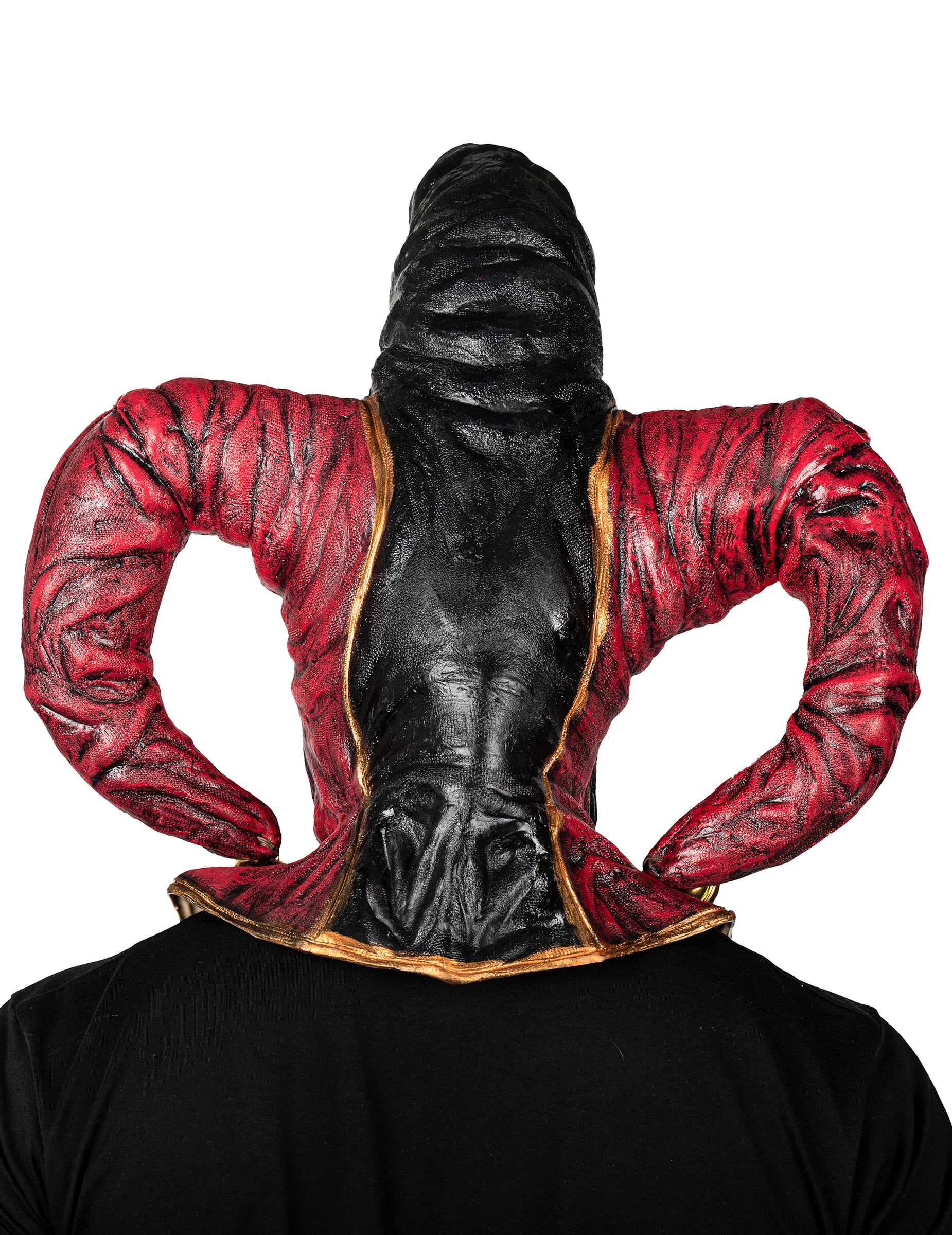 Masque intégral joker démoniaque pour adulte rouge et noir vue de dos