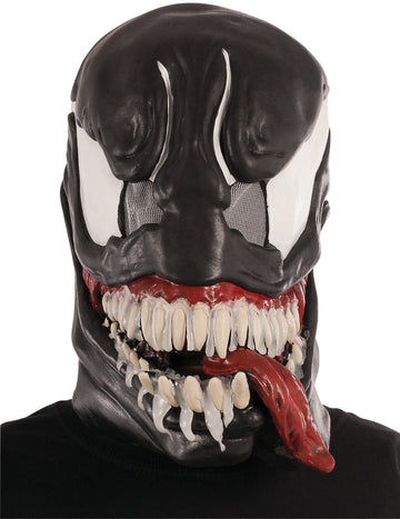 Masque intégral latex Venom pour adulte noir avec langue pendante et dents pointues