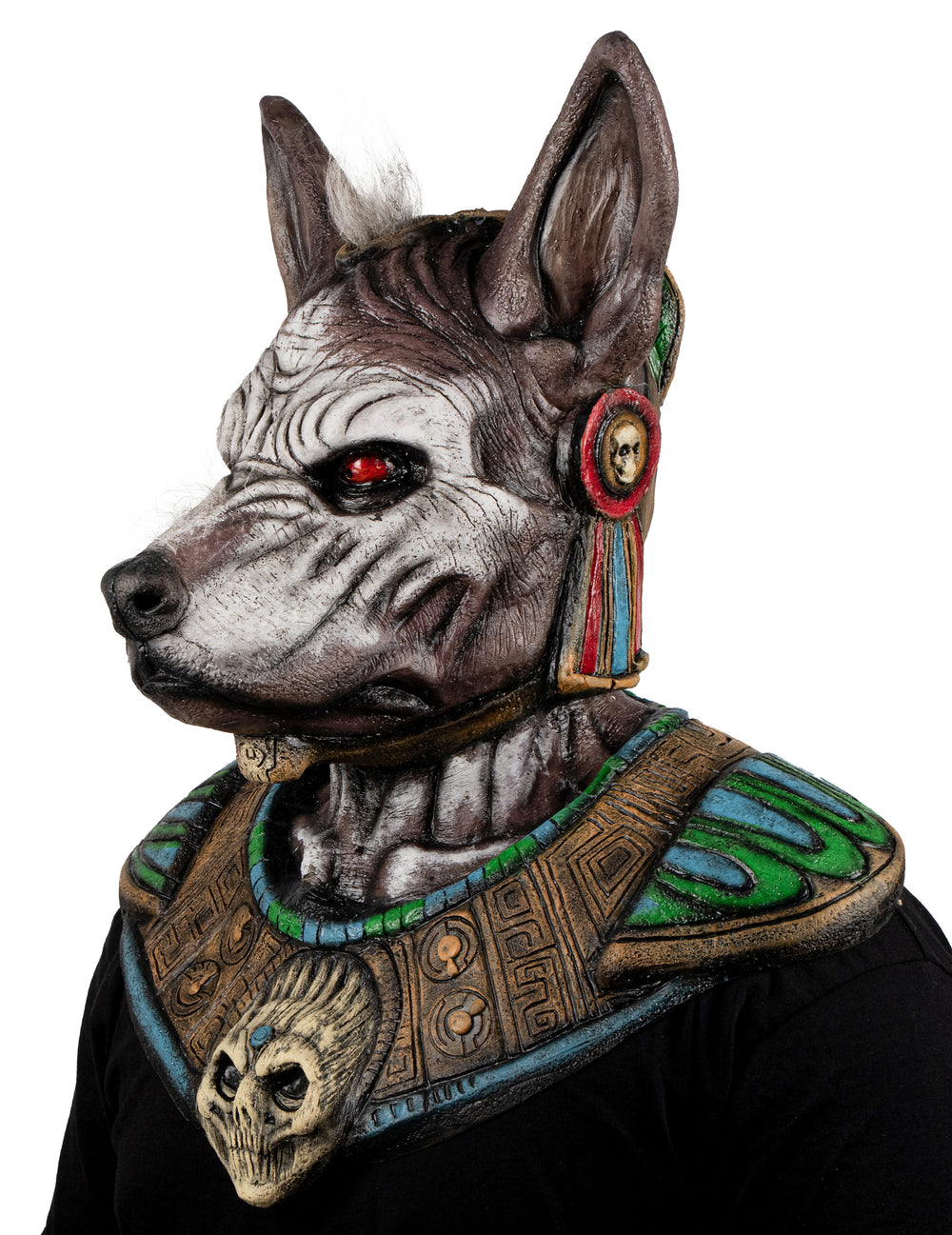 Masque intégral monstre à tête de chien pour adulte marron et blanc aux yeux rouges