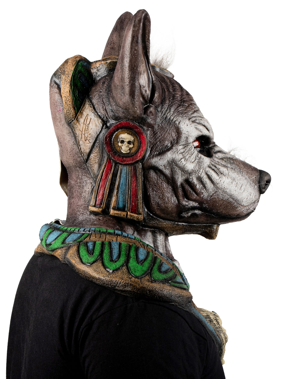 Détail de l'ornement d'oreille du masque intégral monstre à tête de chien pour adulte