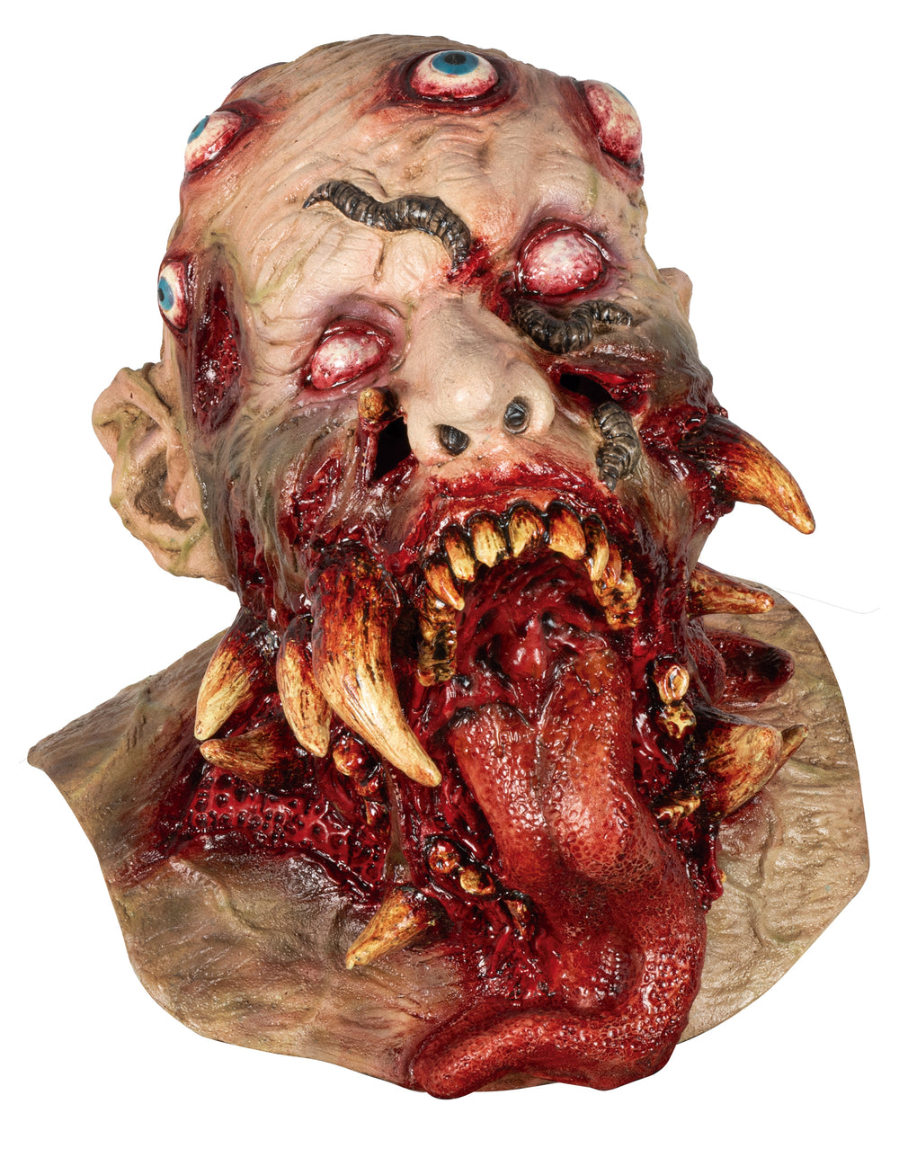 Masque intégral monstre zombie pour adulte beige et ensanglanté avec plusieurs yeux