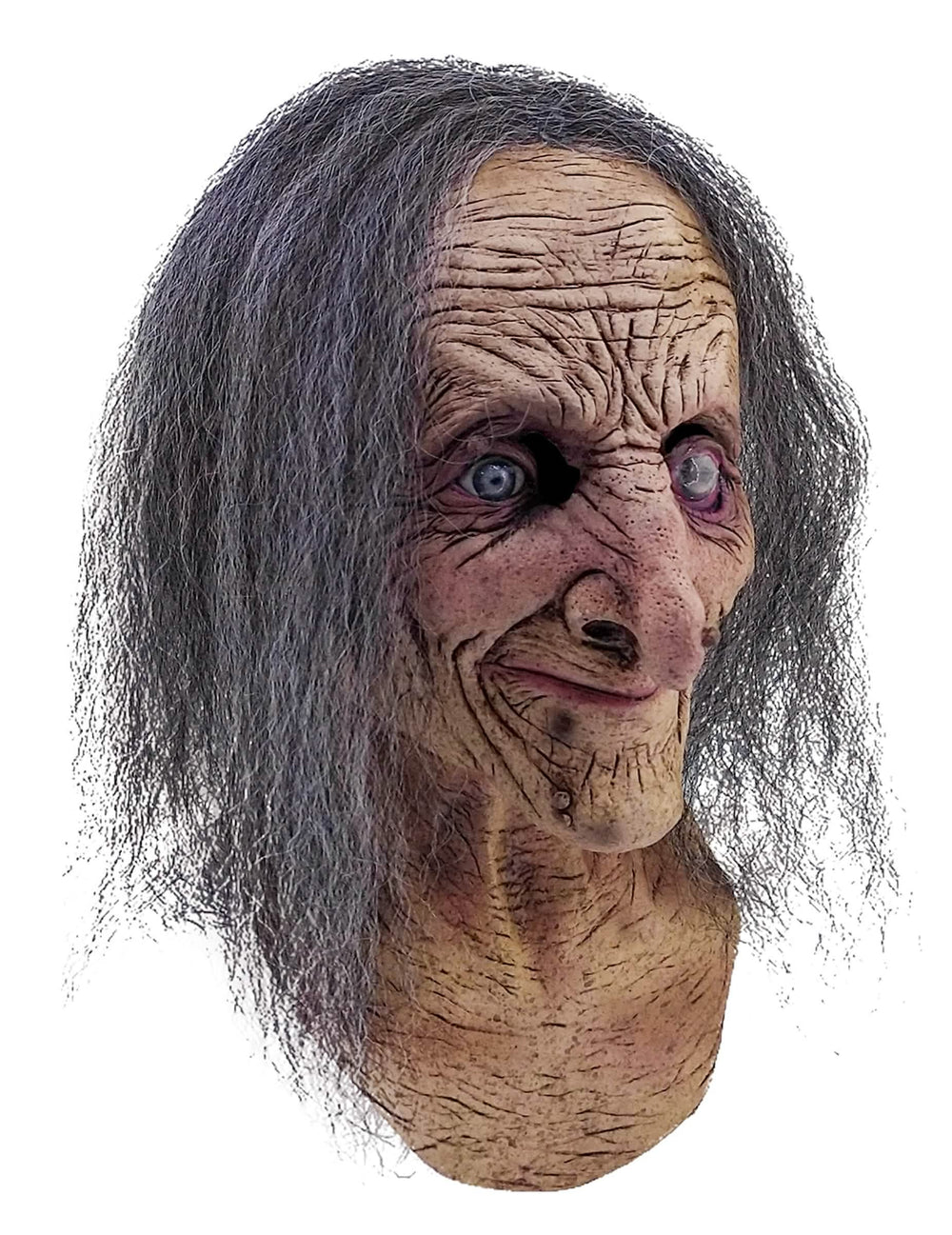 Masque intégral vieille sorcière pour adulte avec cheveux gris et rides réalistes