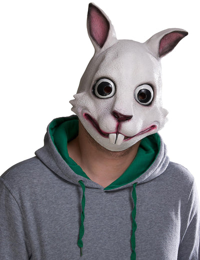 Masque de lapin pour adulte blanc aux grands yeux et grandes dents