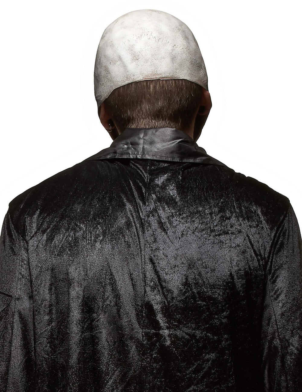 Vedere din spate a măștii din latex cu craniu înfricoșător