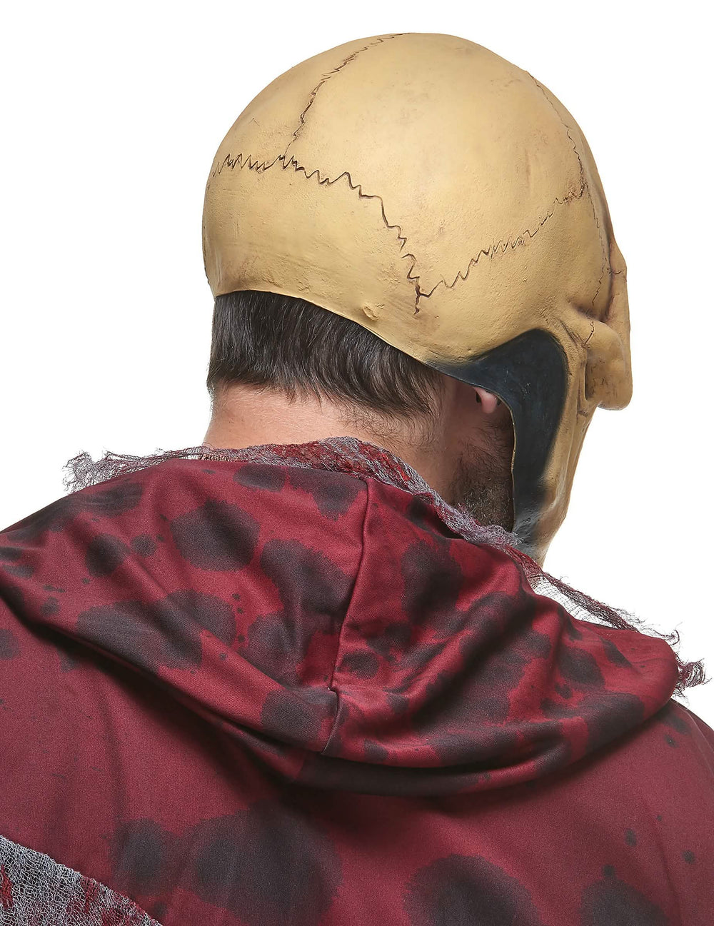 Vedere din spate a măștii din latex cu craniu înfricoșător