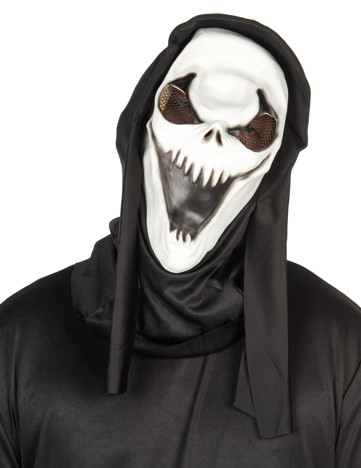 Masque latex dark skull pour adulte blanc et noir avec cagoule