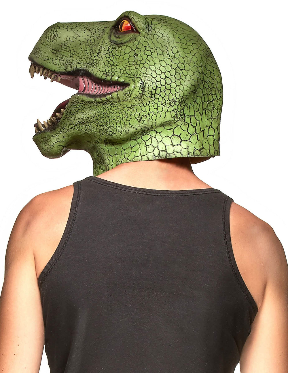 Vedere din profil a măștii din latex dinozaur