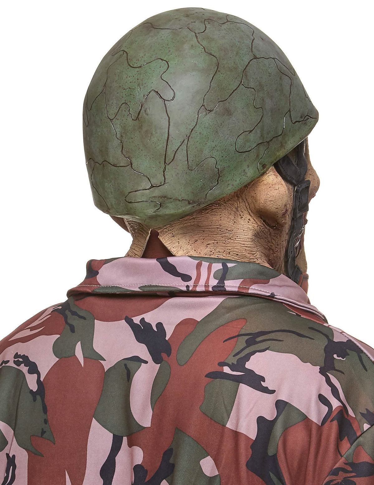 Vedere din spate a măștii din latex soldat zombi pentru adult
