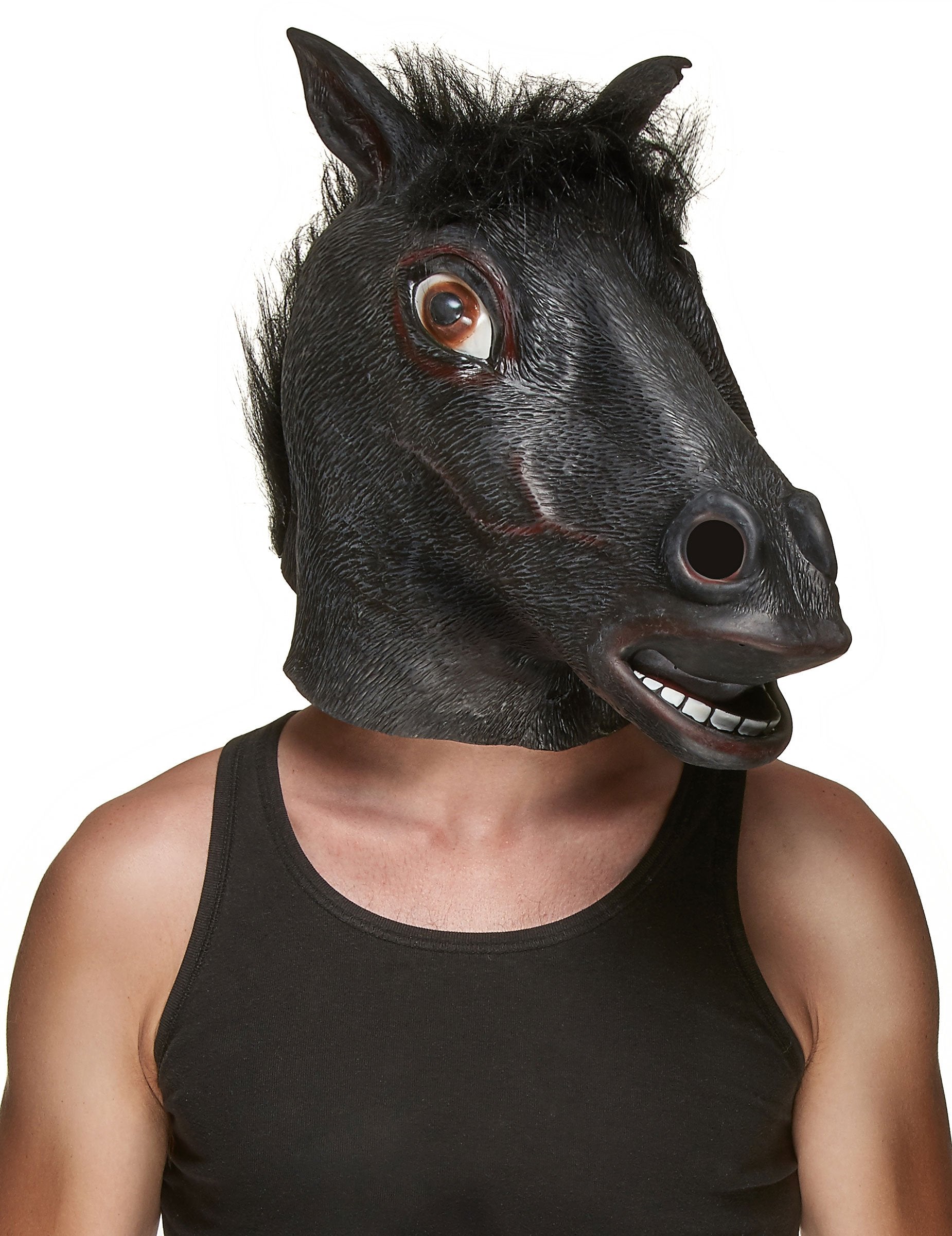 Masque latex tête de cheval pour adulte noir