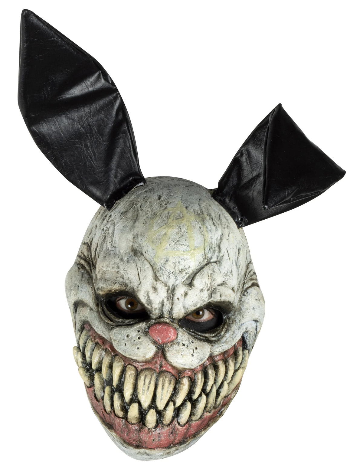 Masque de méchant lapin pour adulte blanc phosphorescent avec oreilles noires