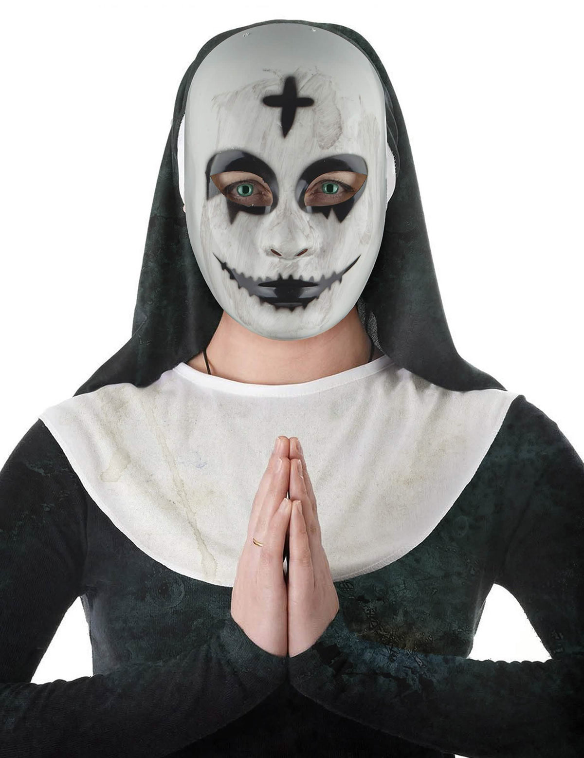 Mască de călugăriță satanică pentru adult alb și negru cu cruce