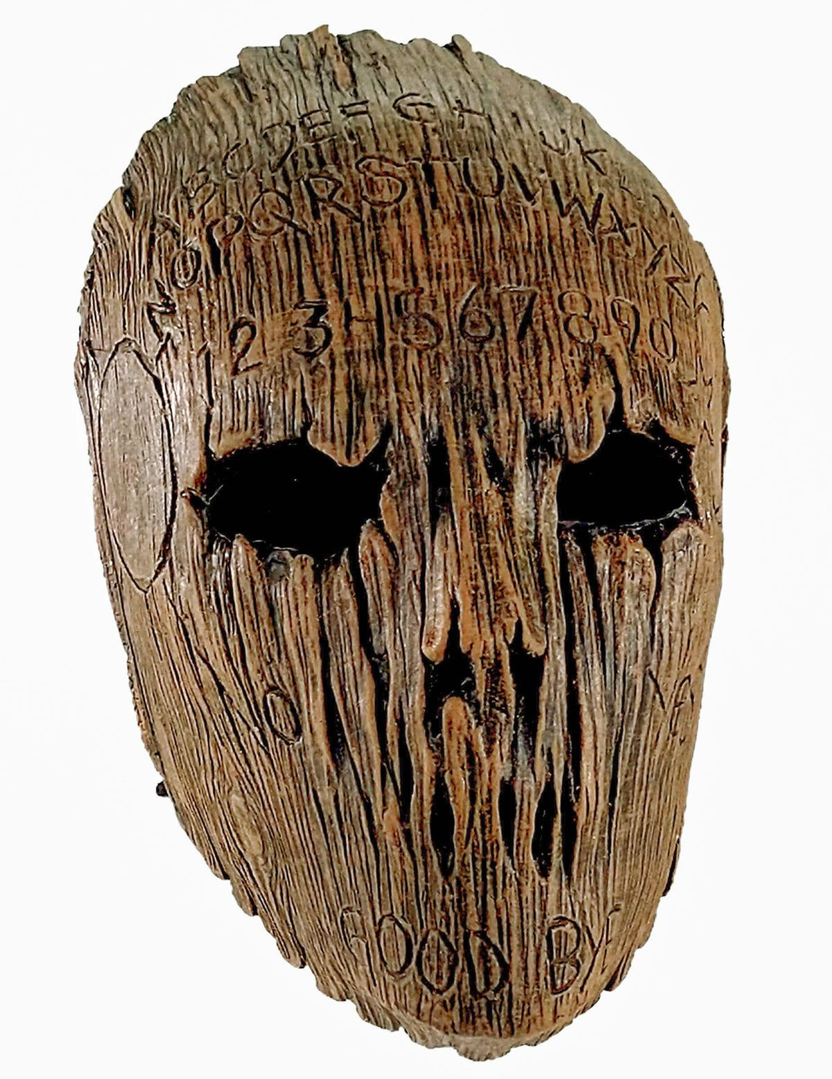 Mască Ouija pentru adult maro cu aspect de lemn și inscripții gravate