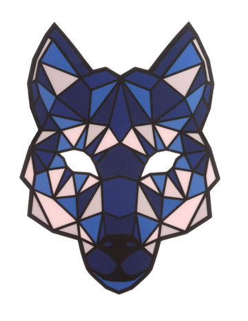Masque de loup à LED réactives pour adulte bleu au design géométrique