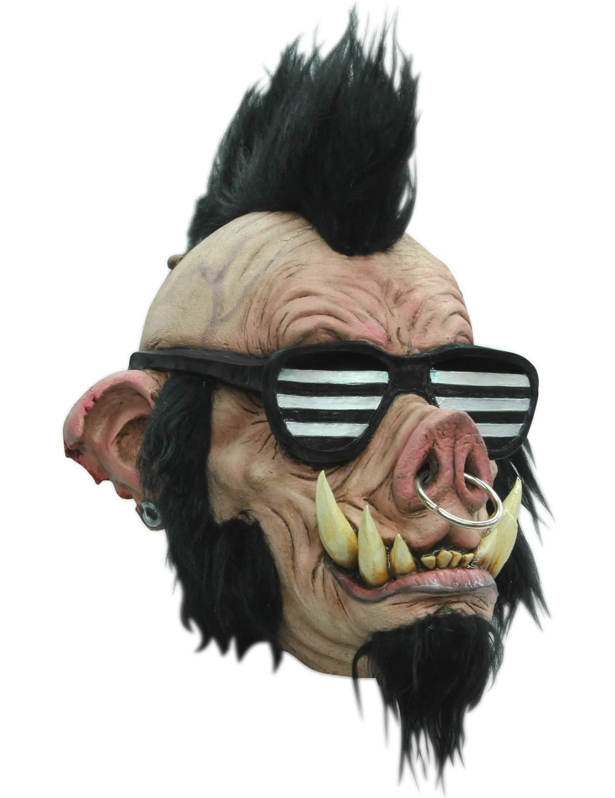 Mască de mistreț punk pentru adult bej și negru cu ochelari și creastă
