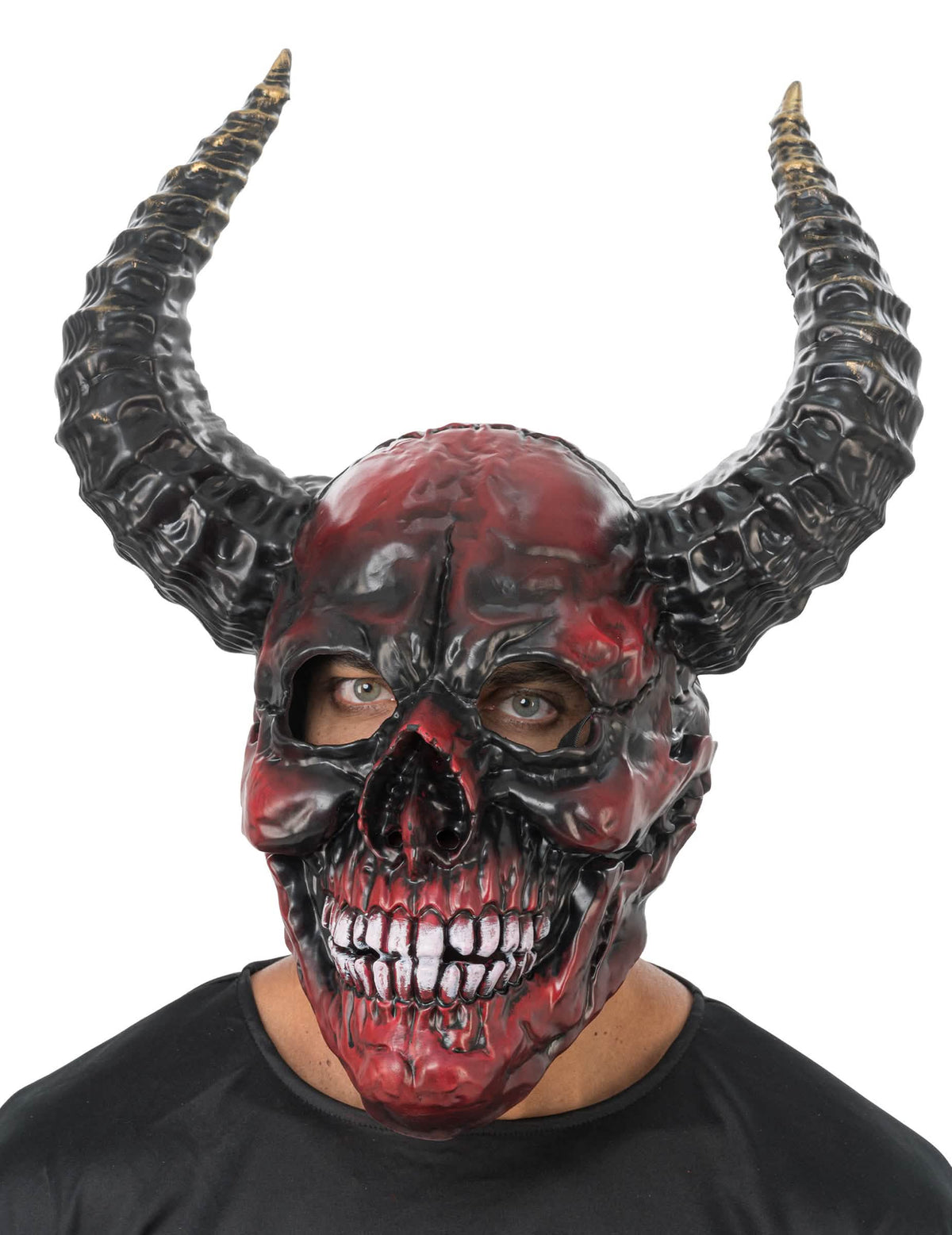 Mască de lux neagră și roșie cu schelet demonic pentru adulți