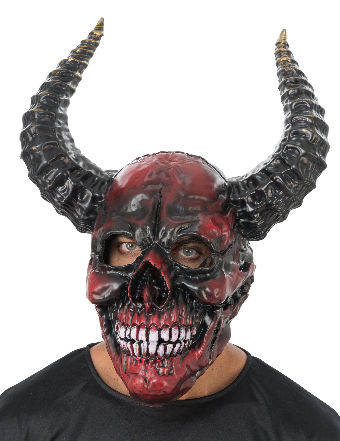 Mască de lux neagră și roșie cu schelet demonic pentru adulți