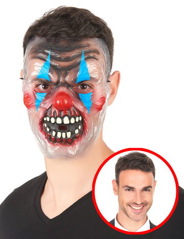 Mască transparentă înfricoșătoare clovn adult bicolor