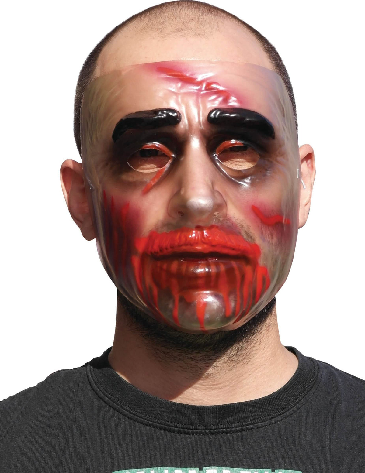 Mască halloween pentru bărbat transparentă cu urme de sânge roșii