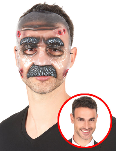 Masque transparent homme moustachu pour adulte avec moustache et blessures rouges