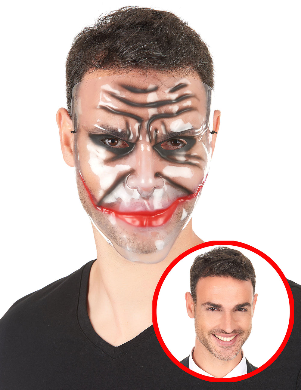 Masque transparent mâchoire déchirée pour adulte avec motifs rouges et noirs