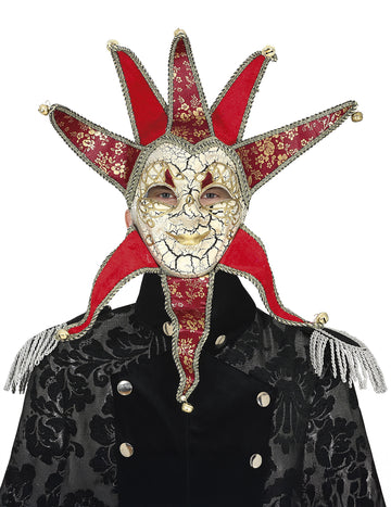 Masca venețiană pentru bărbați roșie și aurie 