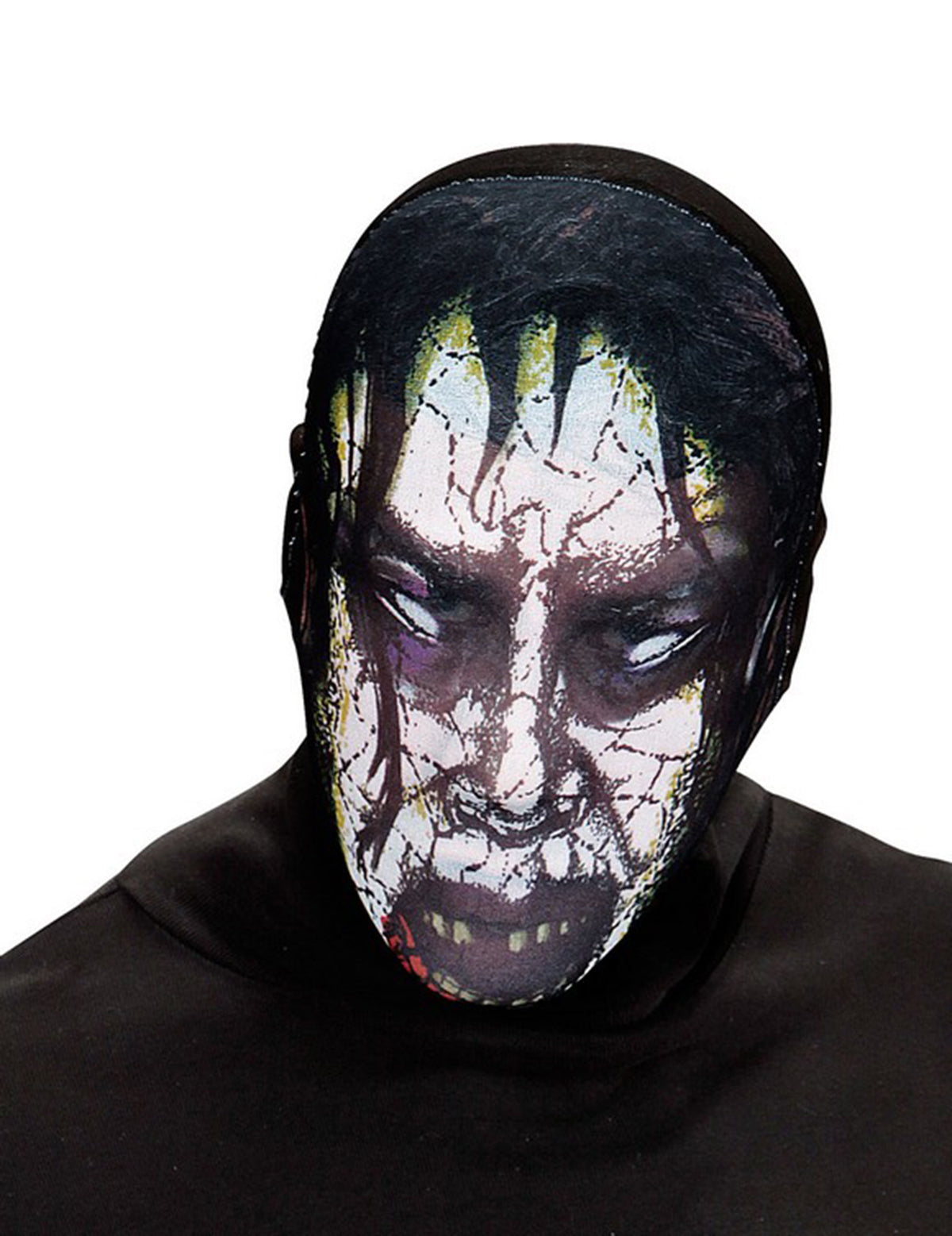 Masque zombie possédé pour adulte blanc et noir avec visage craquelé