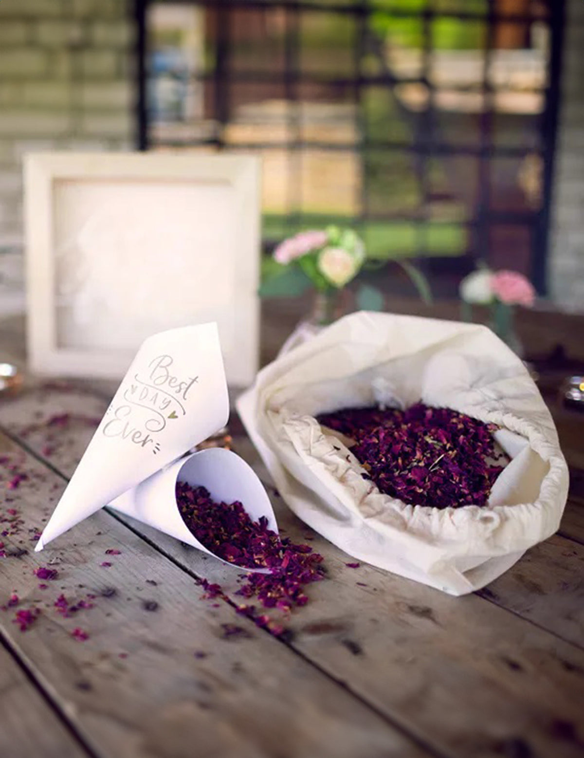 Pungă mare de confetti cu flori naturale uscate, 400g, roz și portocaliu