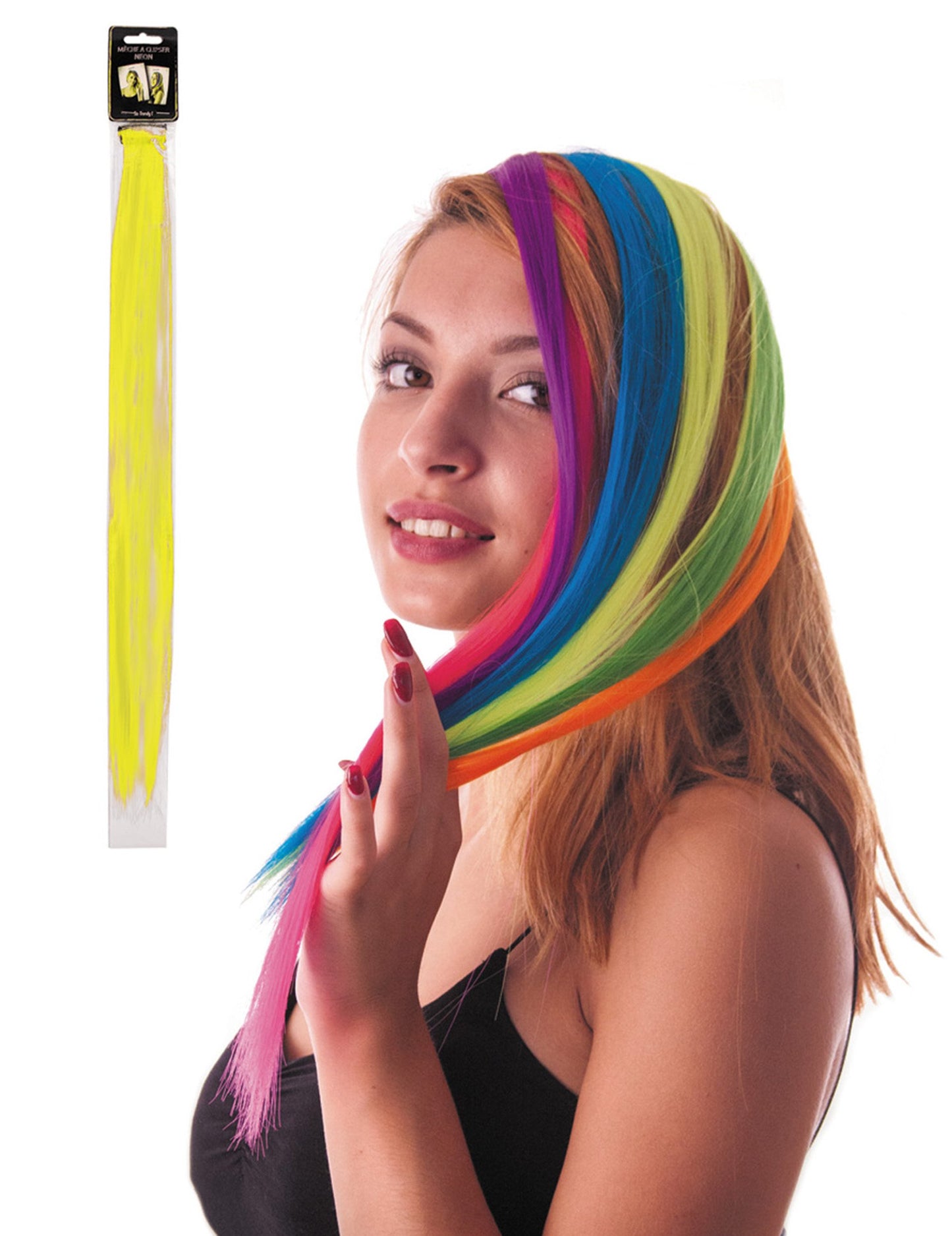 Mèche à clipser pour cheveux pour femme jaune fluo