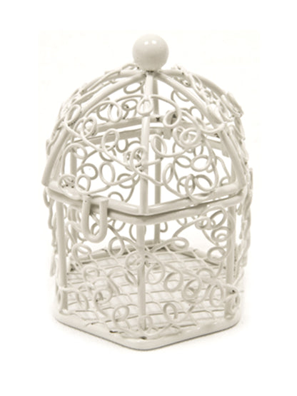 Mini cușcă de păsări metalice albe 5,5 x 4,5 cm