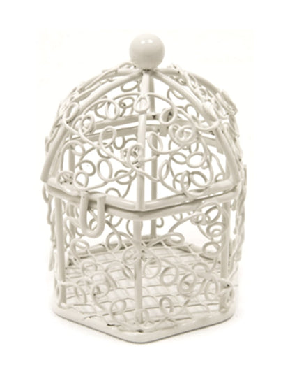 Mini cage à oiseaux en métal pour dragées blanche