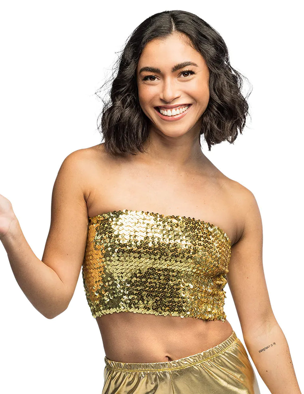Vue de face du mini top à sequins pour femme