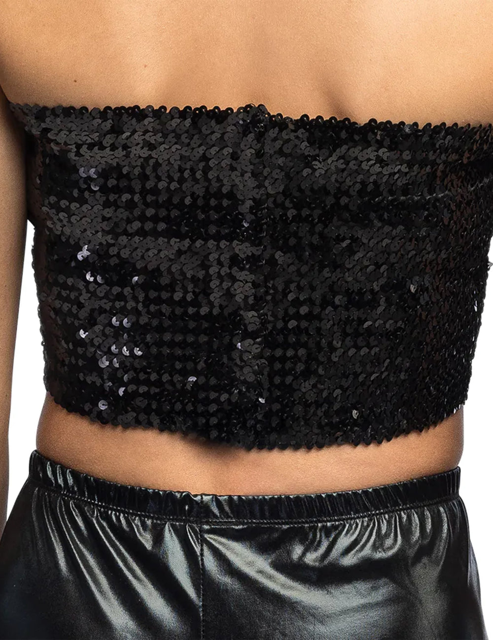 Vue de dos du mini top à sequins pour femme noir