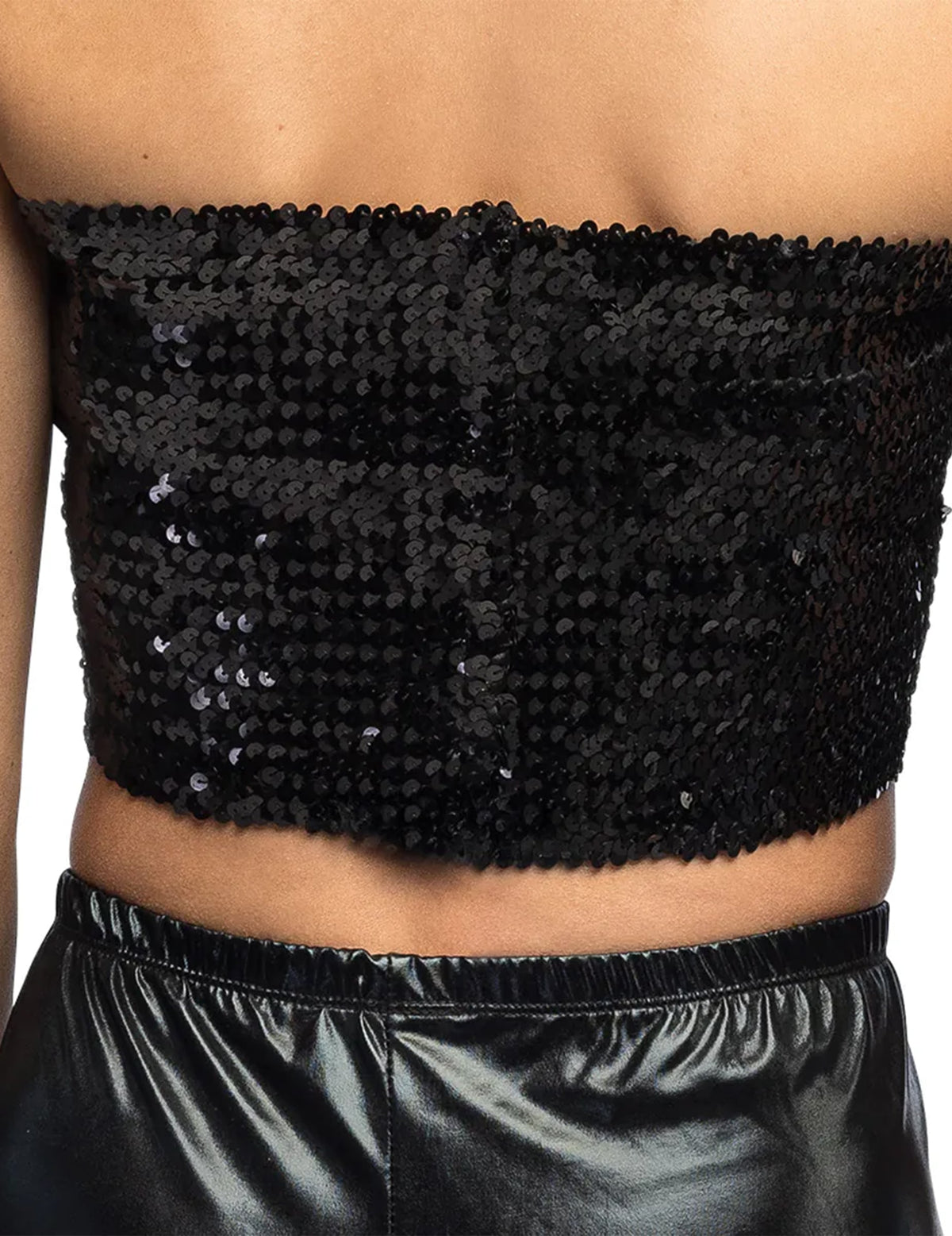 Vue de dos du mini top à sequins pour femme noir