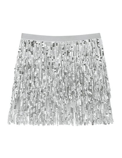 Fustă mini cu paiete argintii pentru femei 