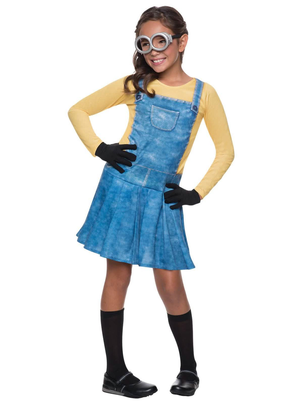 Costum rochie Minions™ pentru fată galben și albastru cu ochelari