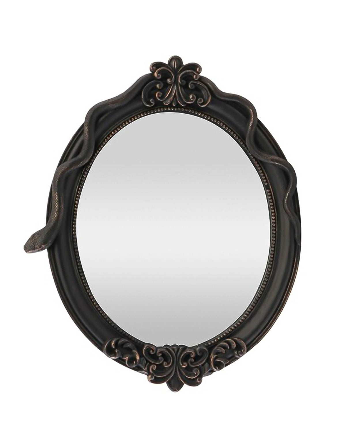 Miroir ovale décoratif en résine avec serpent noir 30 x 3 x 37 cm