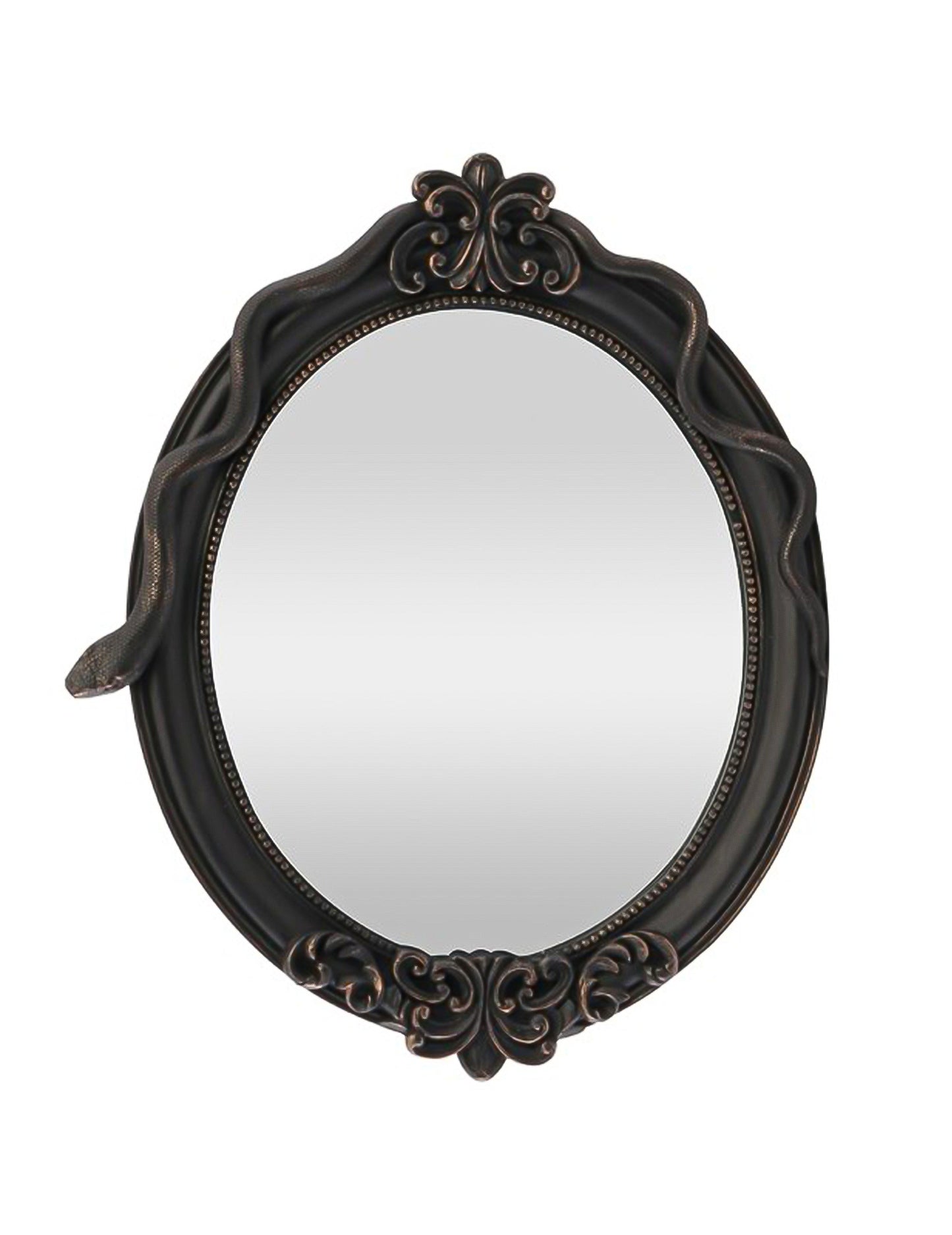 Miroir ovale décoratif en résine avec serpent noir 30 x 3 x 37 cm