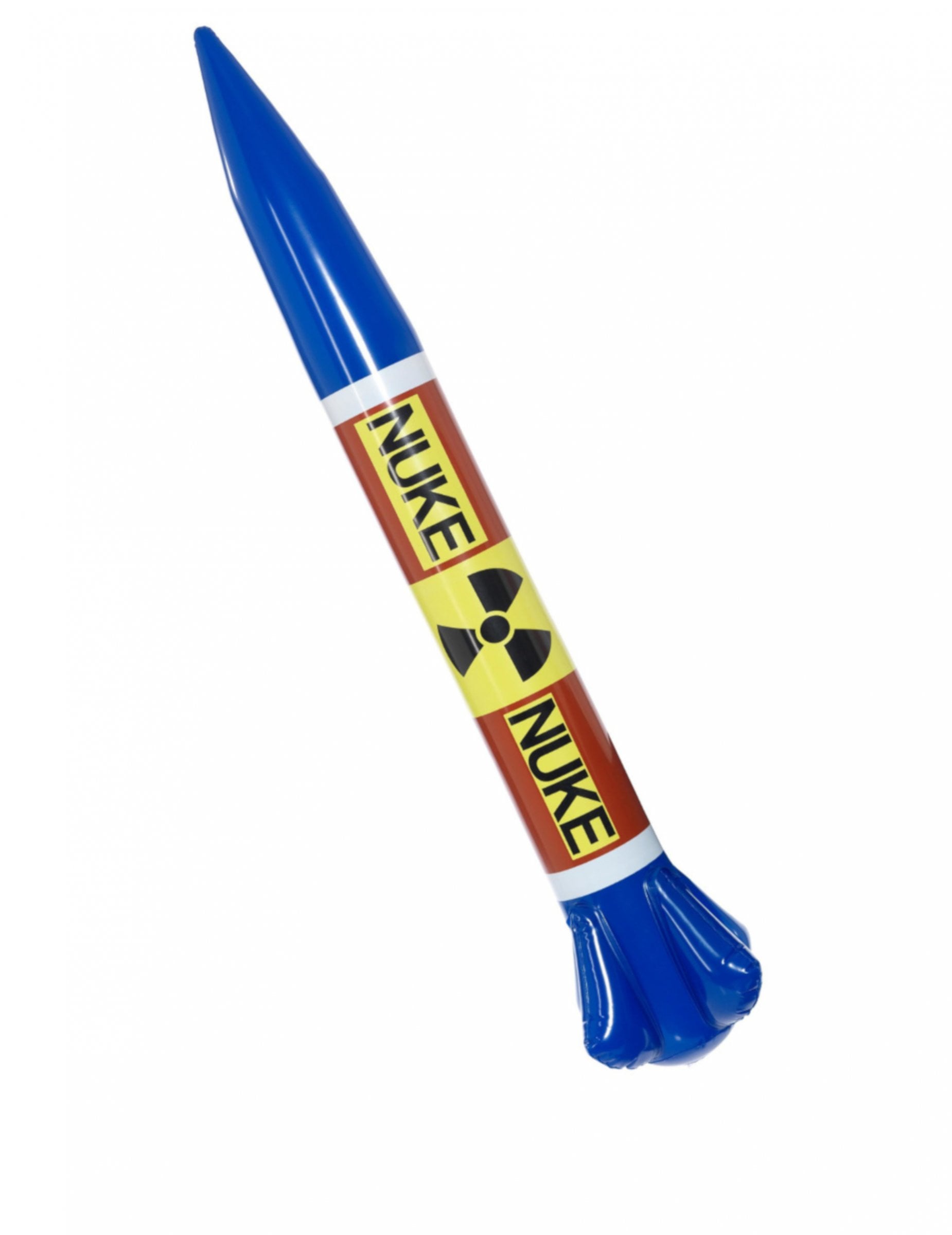 Missile nucléaire gonflable pour adulte bleu avec logo radioactif et texte Nuke