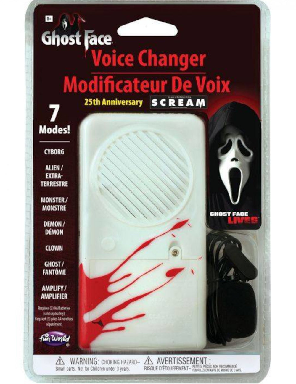 Modificateur de voix Scream pour adulte blanc avec taches de sang et micro