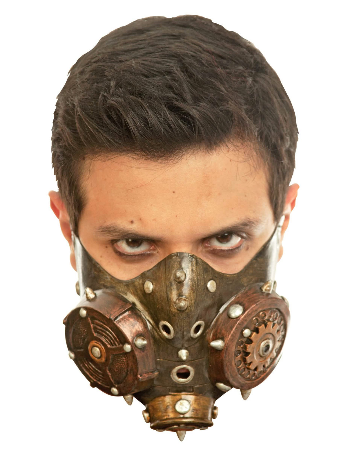 Jumătate de mască steampunk pentru adult bronz cu angrenaje și nituri