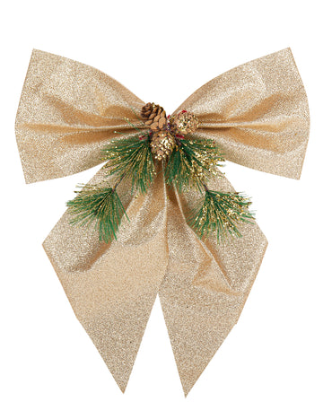 Fundă cu paiete șampanie, brad și conuri de pin 24 x 28 cm 