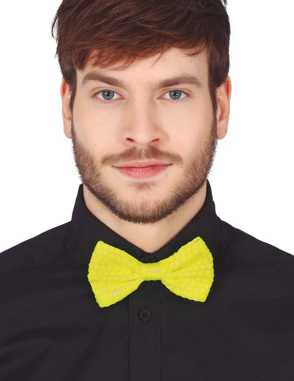 Nœud papillon à sequins pour adulte jaune néon