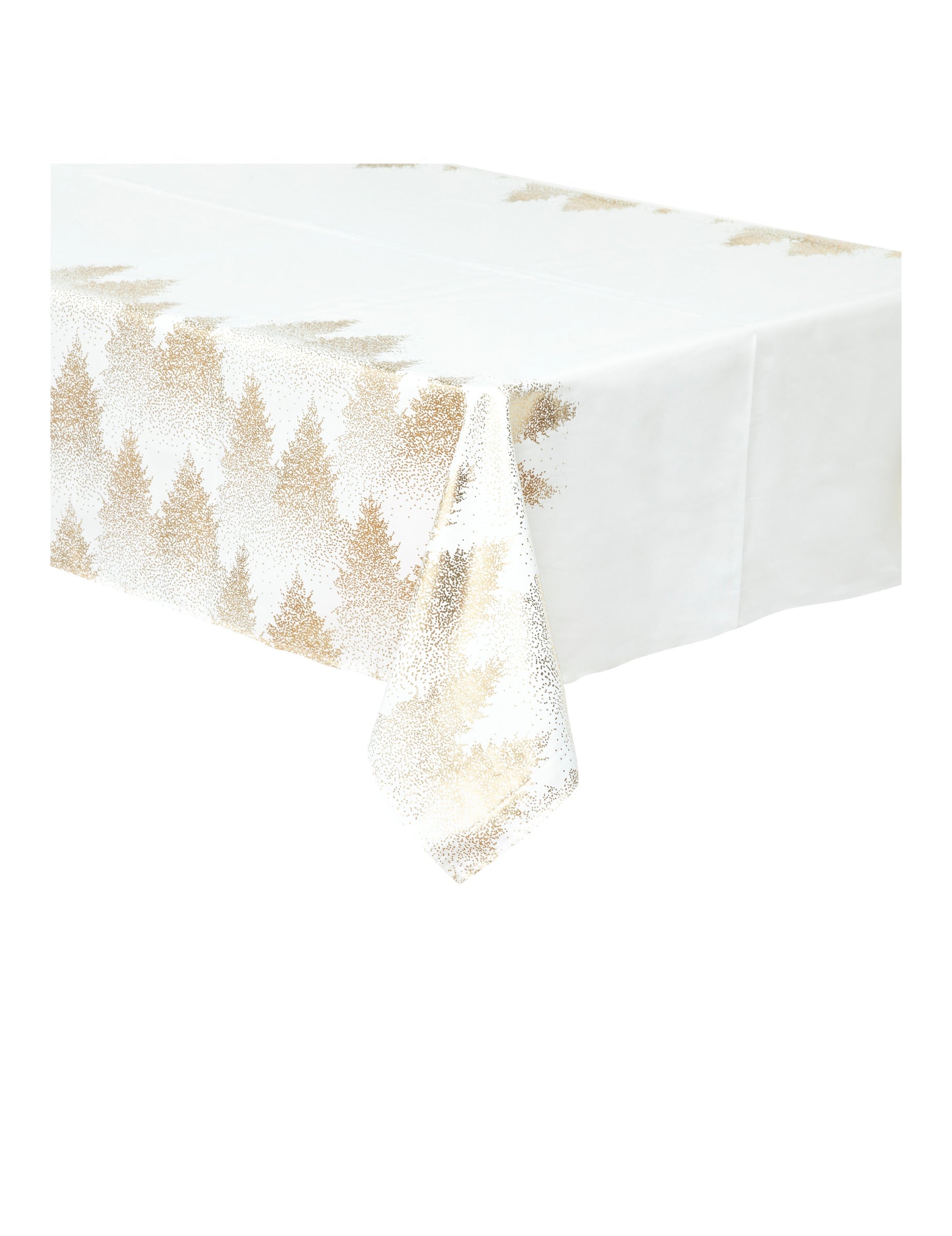 Nappe floquée sapins pour table de fête blanche et or