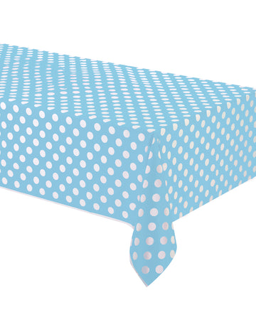 Față de masă albastră cu buline albe din plastic 137 x 274 cm 