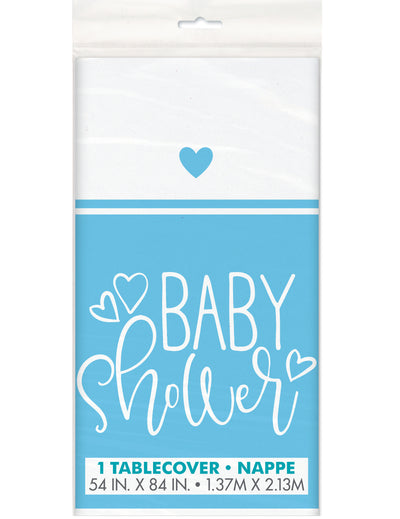 Nappe en plastique Baby Shower pour fête bleue et blanche
