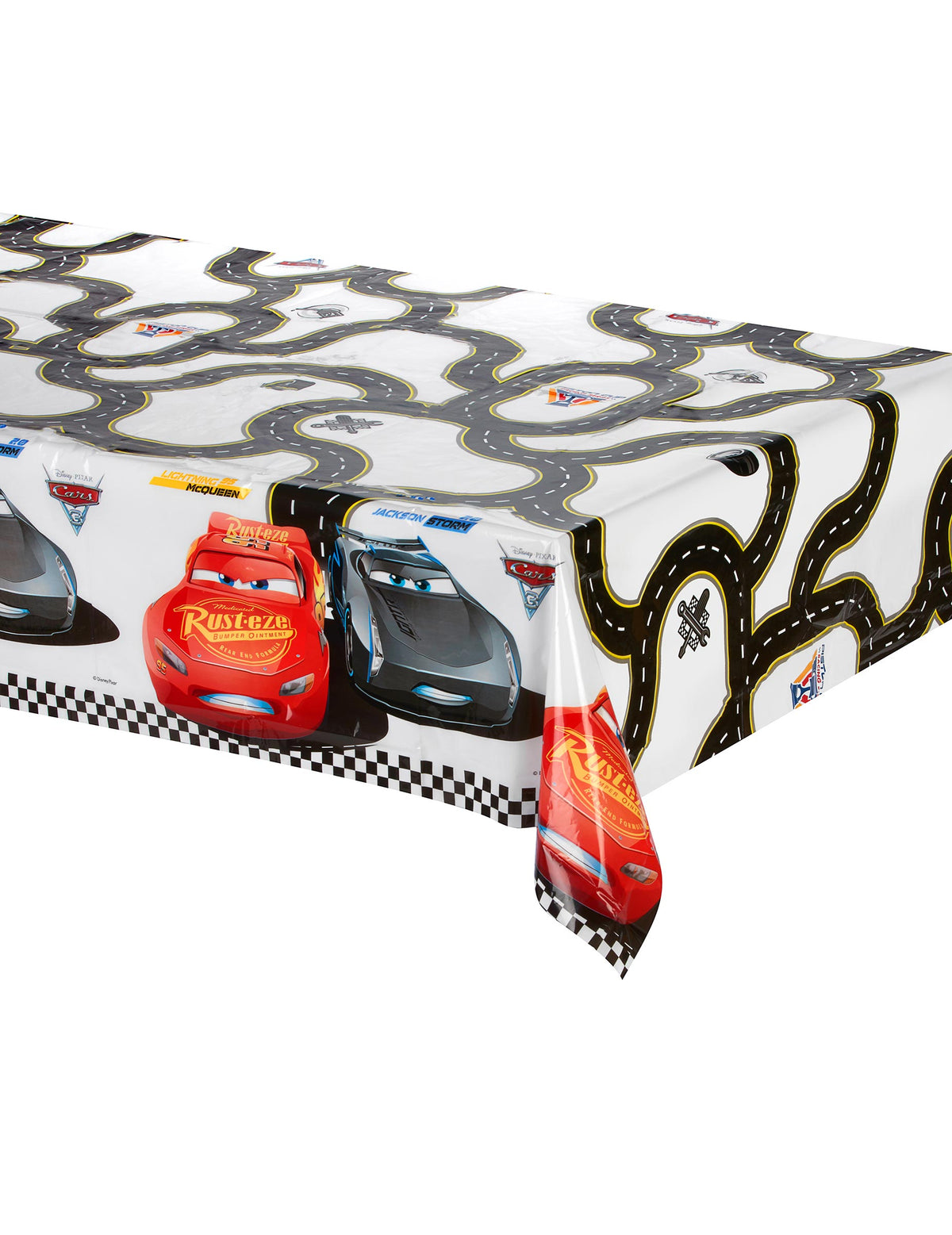 Nappe circuit automobile Cars 3 pour enfant blanche avec Flash McQueen et Jackson Storm
