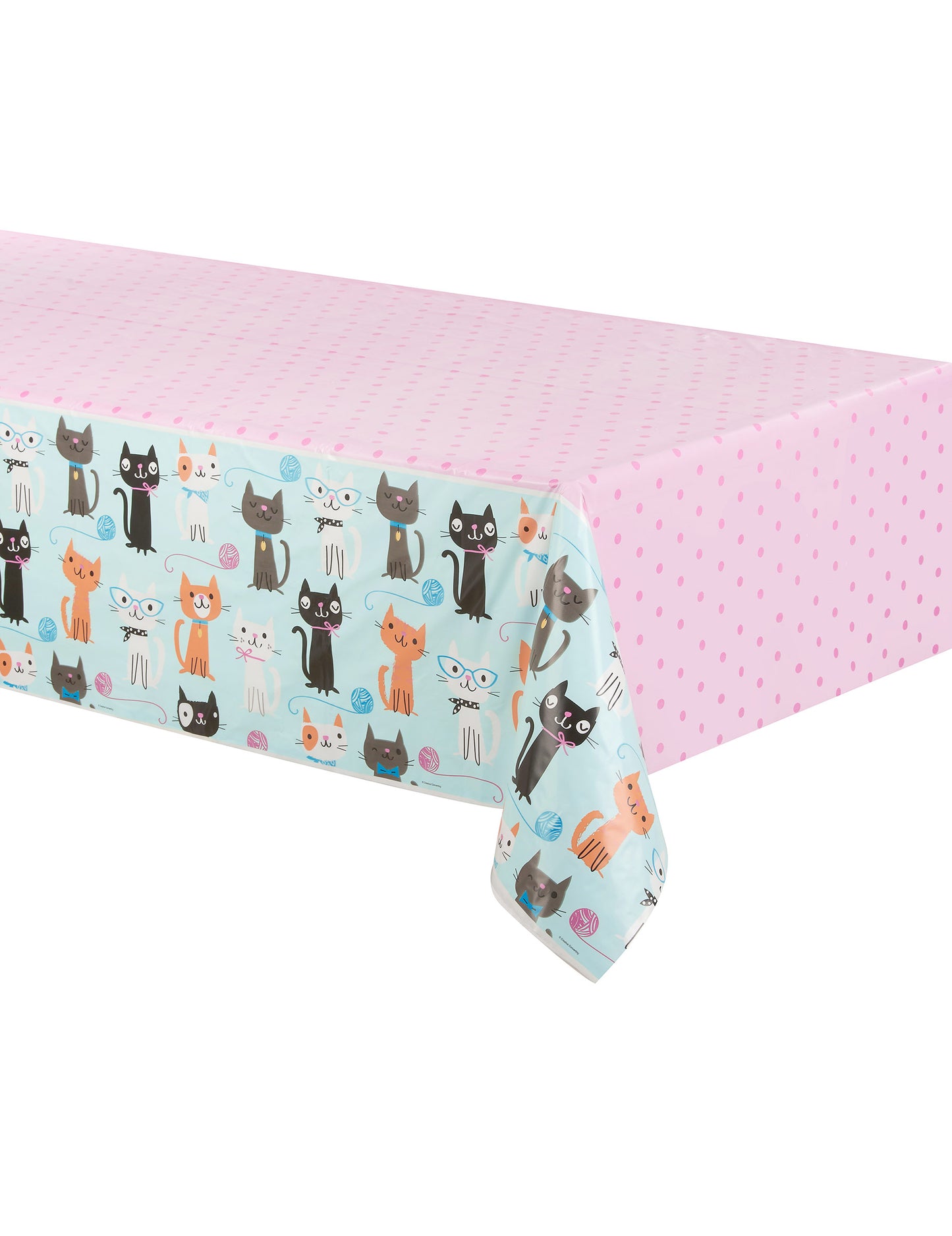Față de masă din plastic cu model de pisici albastră și roz, 137 x 259 cm pentru ziua de naștere