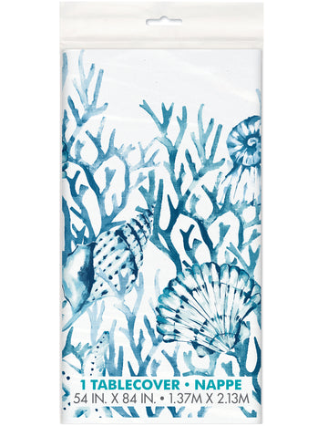 Față de masă din plastic albastru coral 137 x 213 cm model de coajă