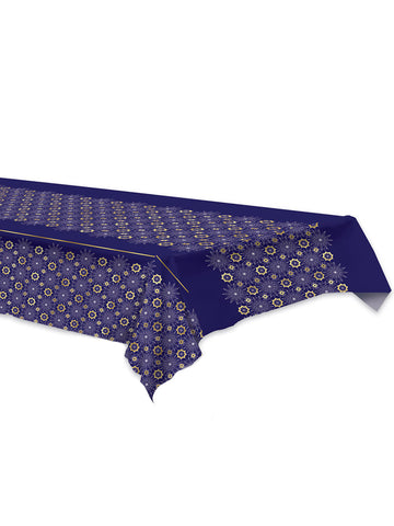 Față de masă din plastic albastru pentru Eid Mubarak, 137 x 274 cm rozete aurii