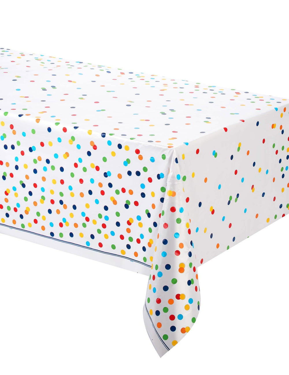Față de masă din plastic happy birthday cu buline colorate pentru petrecere albă și multicoloră